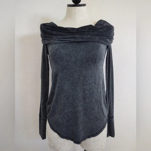 Free People We The Free  Cosmo Cowl Neck Top Long Sleeve Gray Size XS - Picture 4 of 11